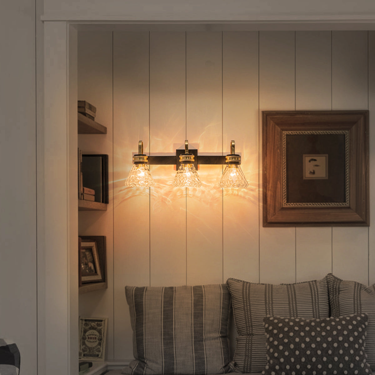 Modern Industrial Wall Sconce Hammered Textured Glass Shade Bathroom - product image 11 | Zenvolit