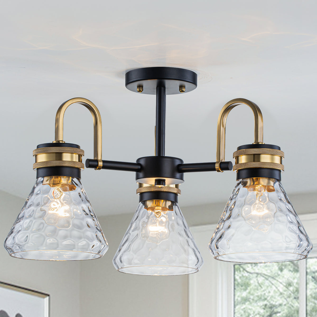 3-Light Semi-Flush Mount Ceiling Light Hammered Textured Glass Shades - product image 1 | Zenvolit