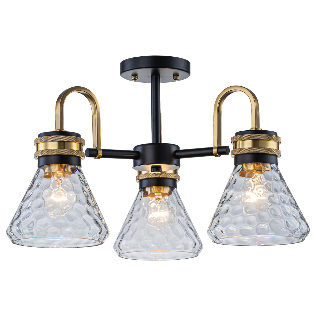3-Light Semi-Flush Mount Ceiling Light Hammered Textured Glass Shades - product image 9 | Zenvolit