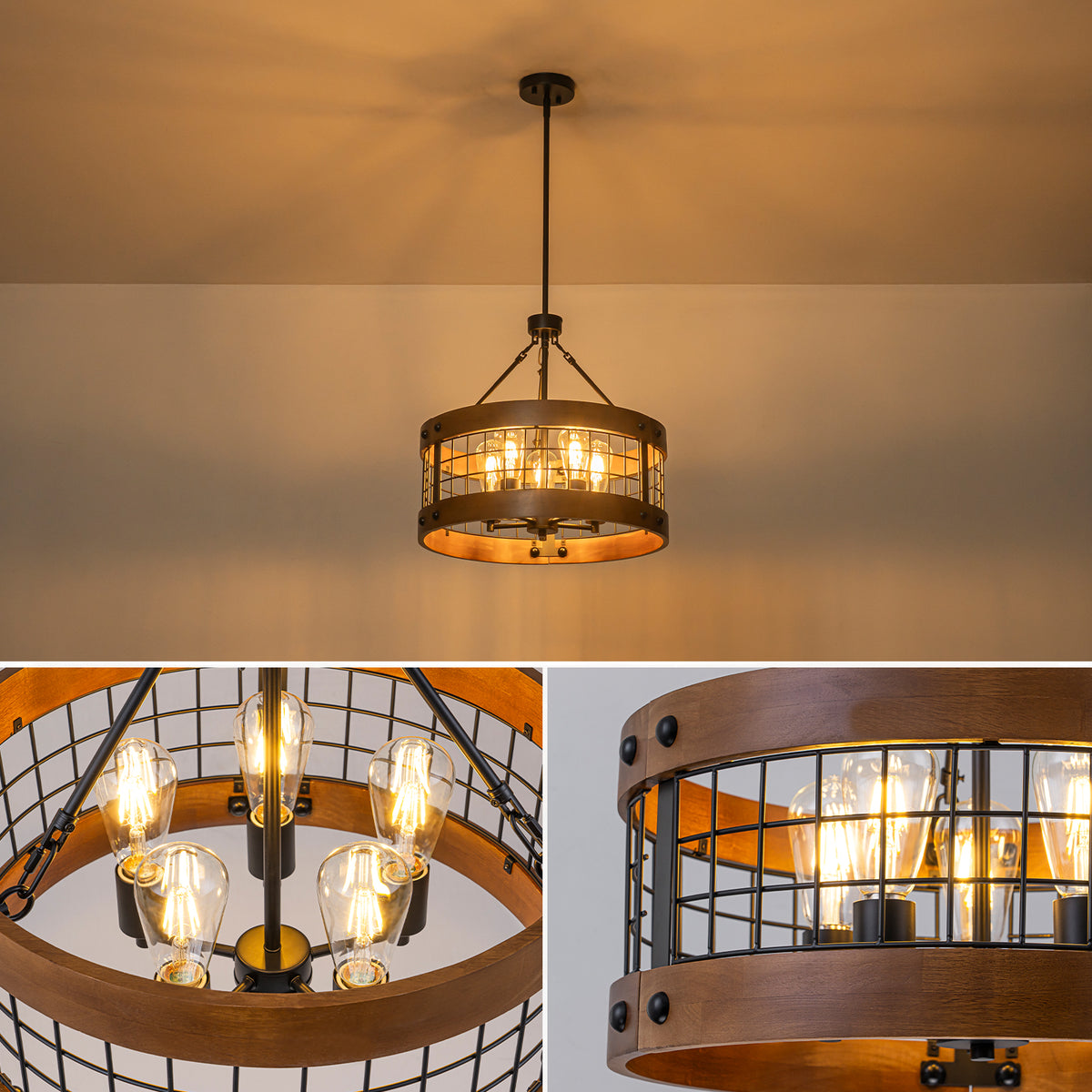 5-Light Black Rustic Farmhouse Chandelier Industrial Pendant Light - product image 3 | Zenvolit