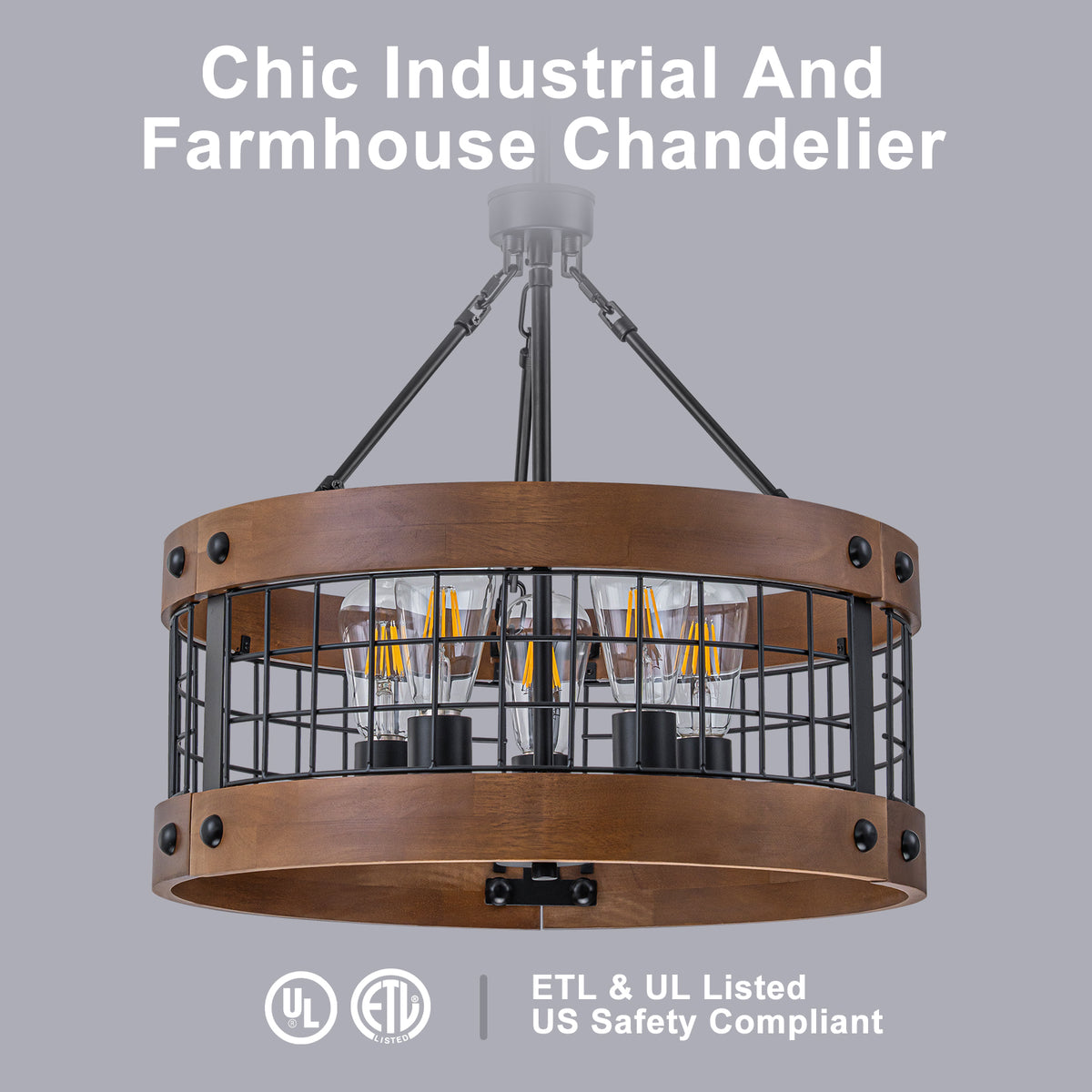5-Light Black Rustic Farmhouse Chandelier Industrial Pendant Light - product image 4 | Zenvolit