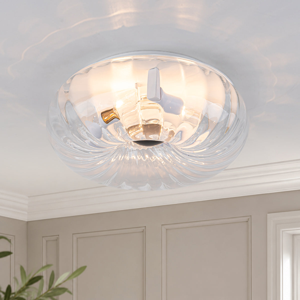 3 Light Flush Mount Ceiling Light Clear Glass Shade White Fixture - product image 2 | Zenvolit