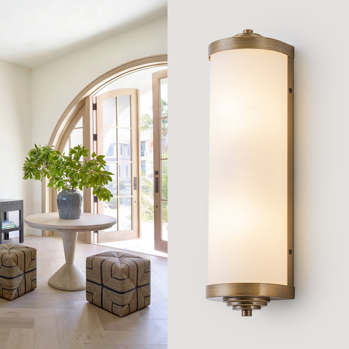 2-Light Antique Brass Cylinder Wall Sconce Frosted Glass Shade - product image 1 | Zenvolit