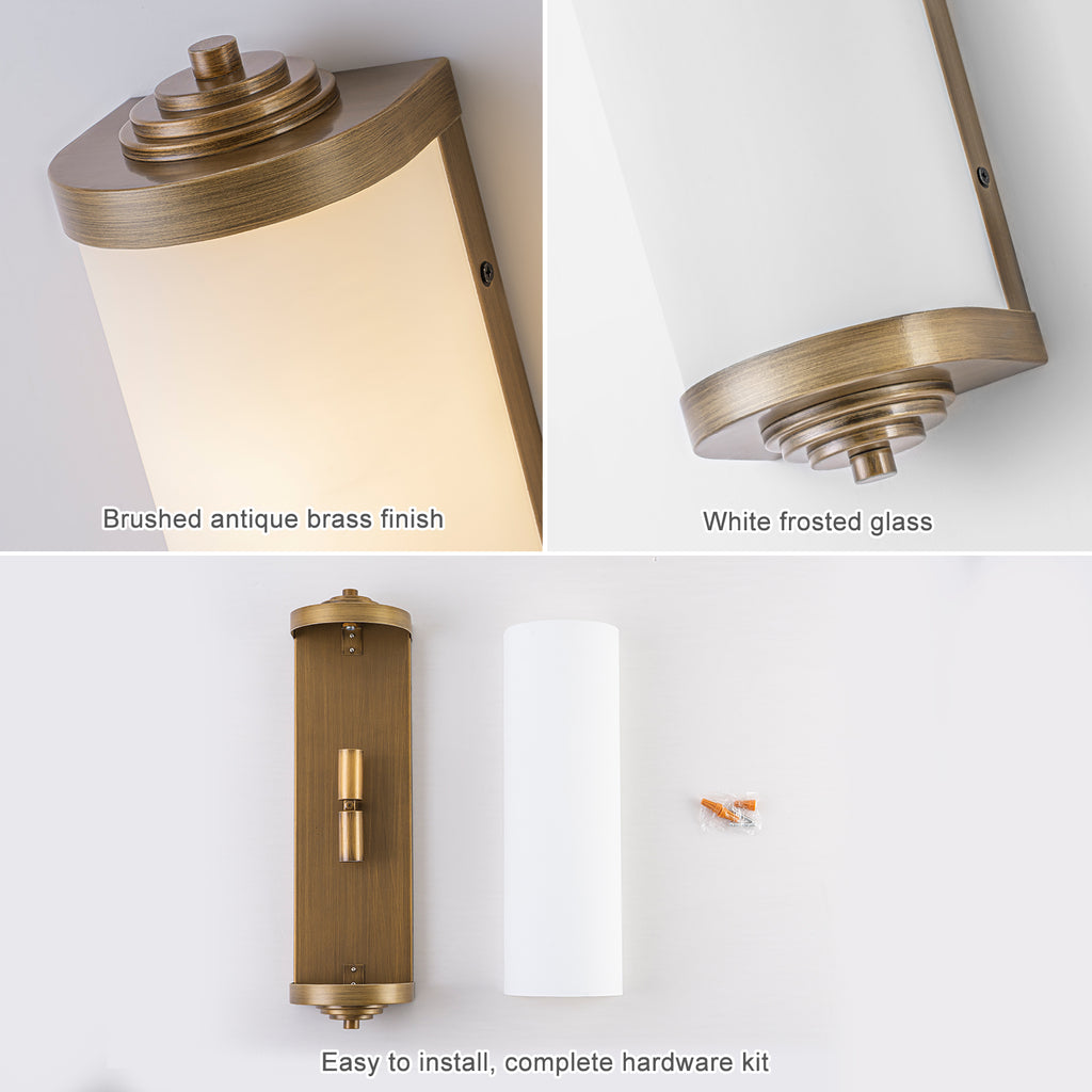 2-Light Antique Brass Cylinder Wall Sconce Frosted Glass Shade - product image 3 | Zenvolit