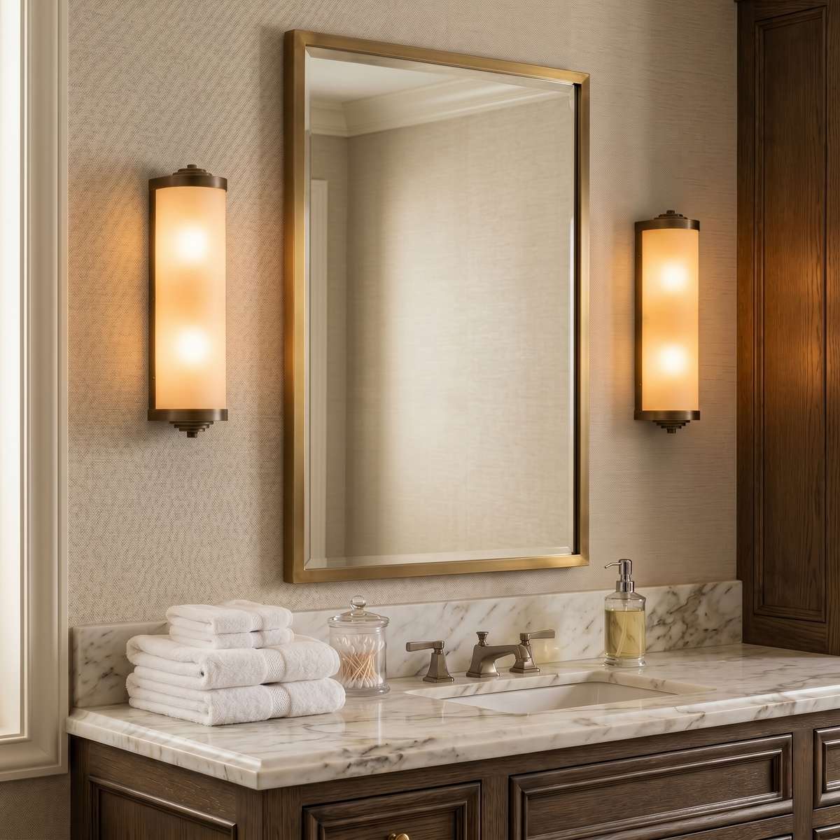 2-Light Antique Brass Cylinder Wall Sconce Frosted Glass Shade - product image 4 | Zenvolit