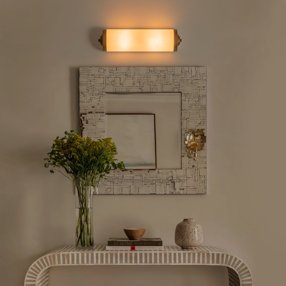 2-Light Antique Brass Cylinder Wall Sconce Frosted Glass Shade - product image 5 | Zenvolit