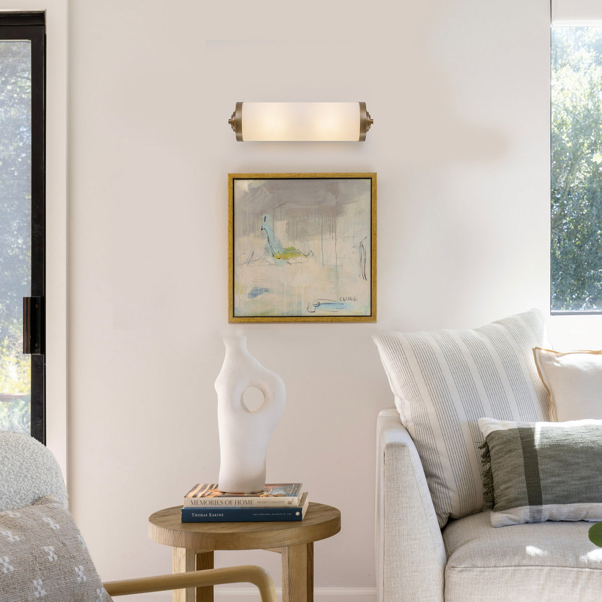 2-Light Antique Brass Cylinder Wall Sconce Frosted Glass Shade - product image 7 | Zenvolit
