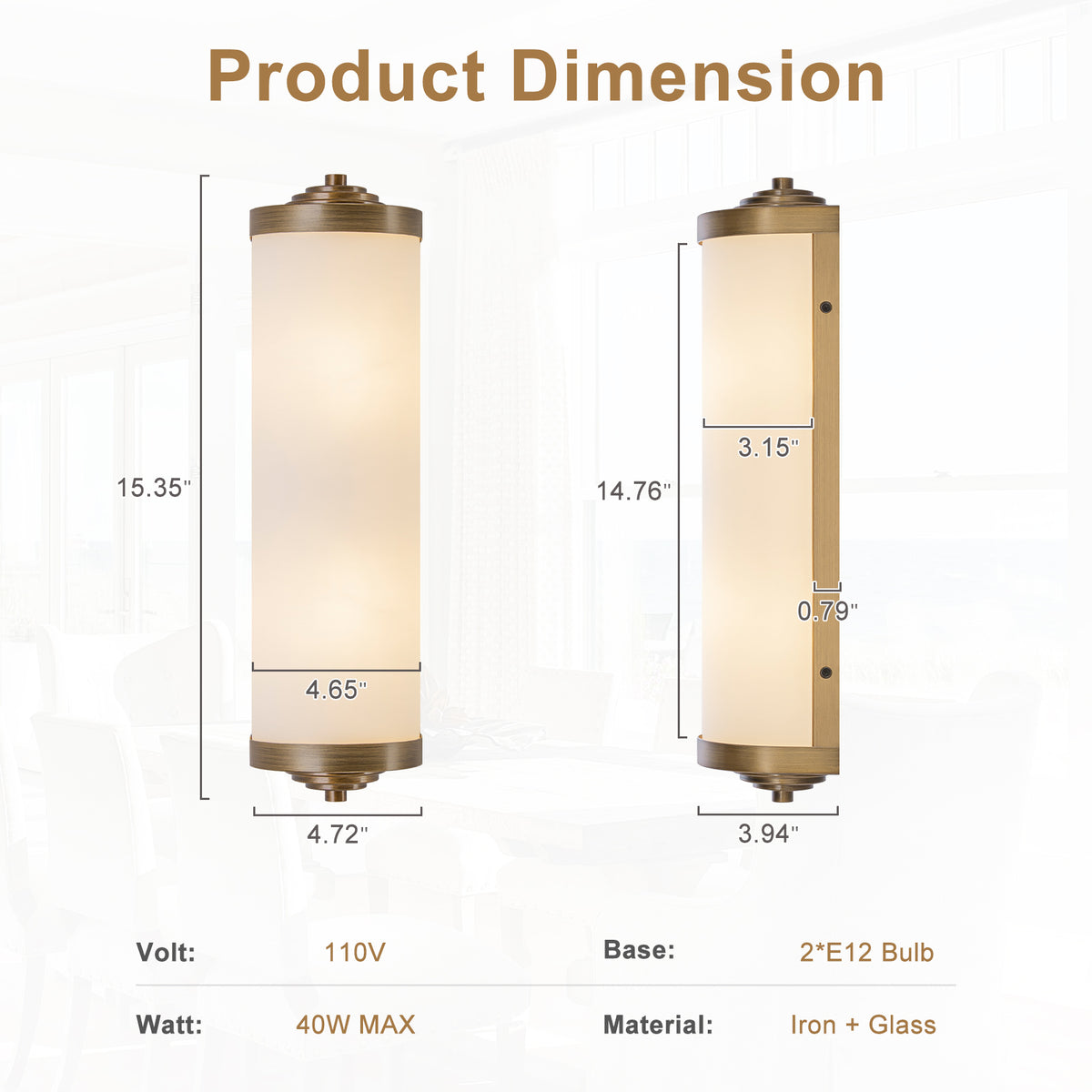 2-Light Antique Brass Cylinder Wall Sconce Frosted Glass Shade - product image 11 | Zenvolit