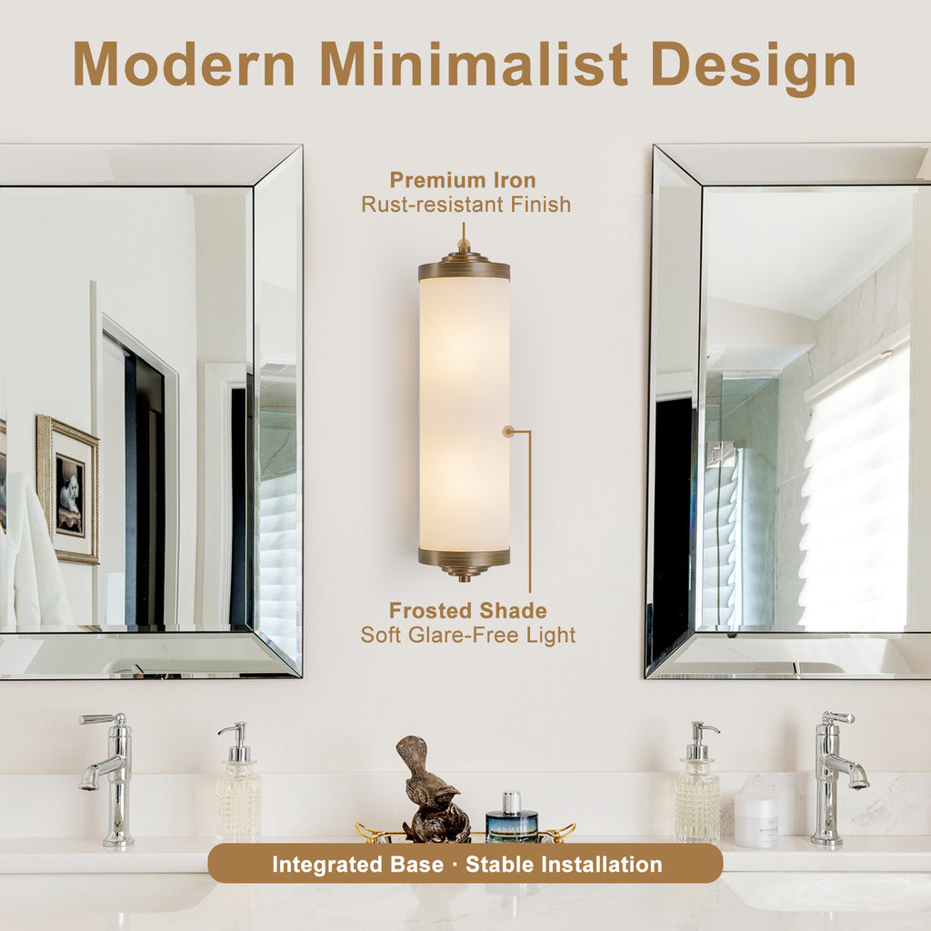 2-Light Antique Brass Cylinder Wall Sconce Frosted Glass Shade - product image 13 | Zenvolit