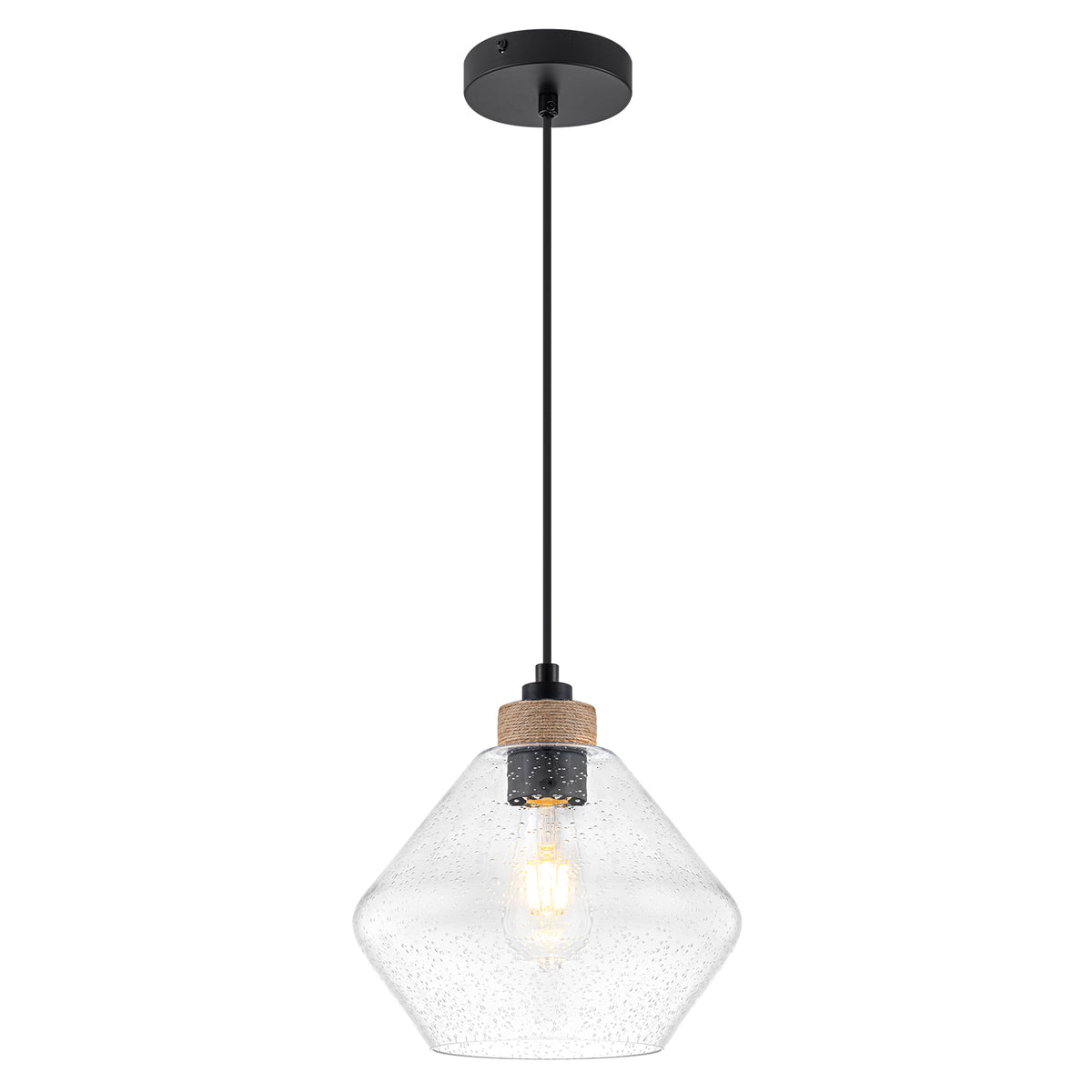 1-Light Modern Farmhouse Matte Black Pendant Light Seeded Glass Shade - product image 1 | Zenvolit