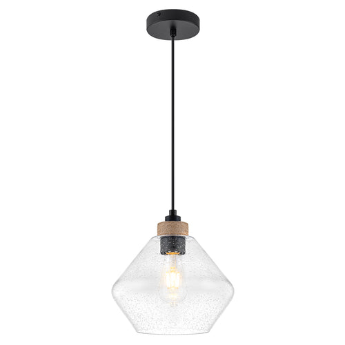 1-Light Modern Farmhouse Matte Black Pendant Light Seeded Glass Shade - product image 1 | Zenvolit