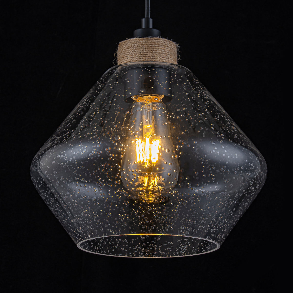 1-Light Modern Farmhouse Matte Black Pendant Light Seeded Glass Shade - product image 3 | Zenvolit
