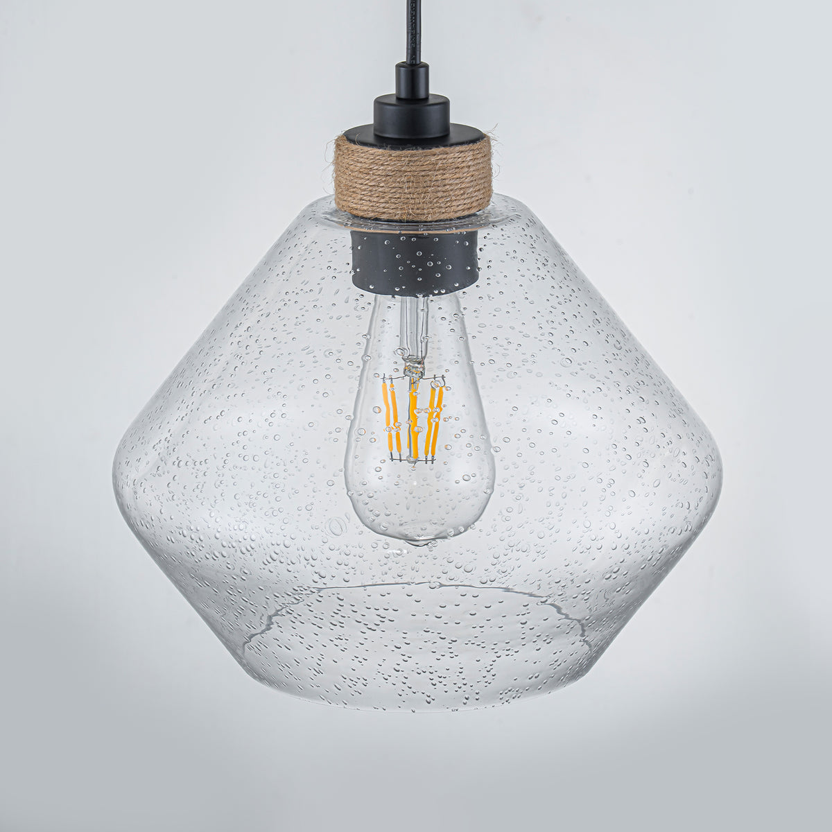 1-Light Modern Farmhouse Matte Black Pendant Light Seeded Glass Shade - product image 4 | Zenvolit