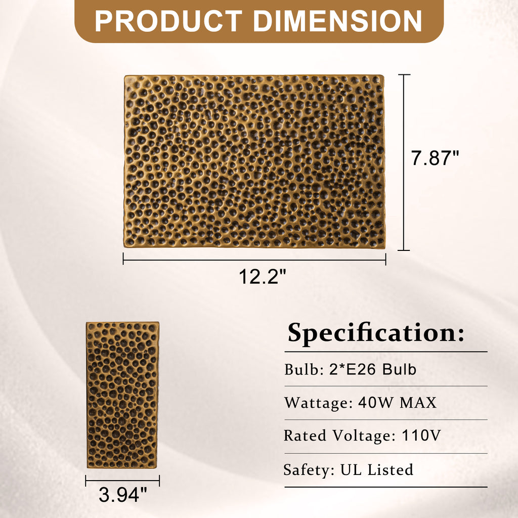 2-Light Hammered Rectangular Wall Sconce Textured Ceramic Shade - product image 5 | Zenvolit