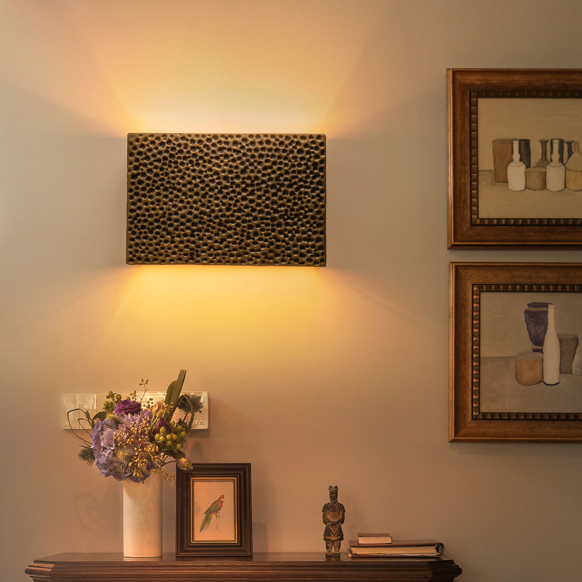 2-Light Hammered Rectangular Wall Sconce Textured Ceramic Shade - product image 11 | Zenvolit