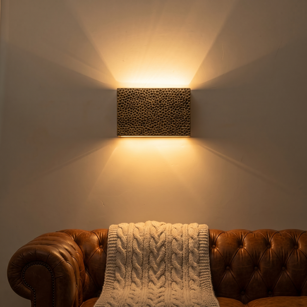 2-Light Hammered Rectangular Wall Sconce Textured Ceramic Shade - product image 14 | Zenvolit