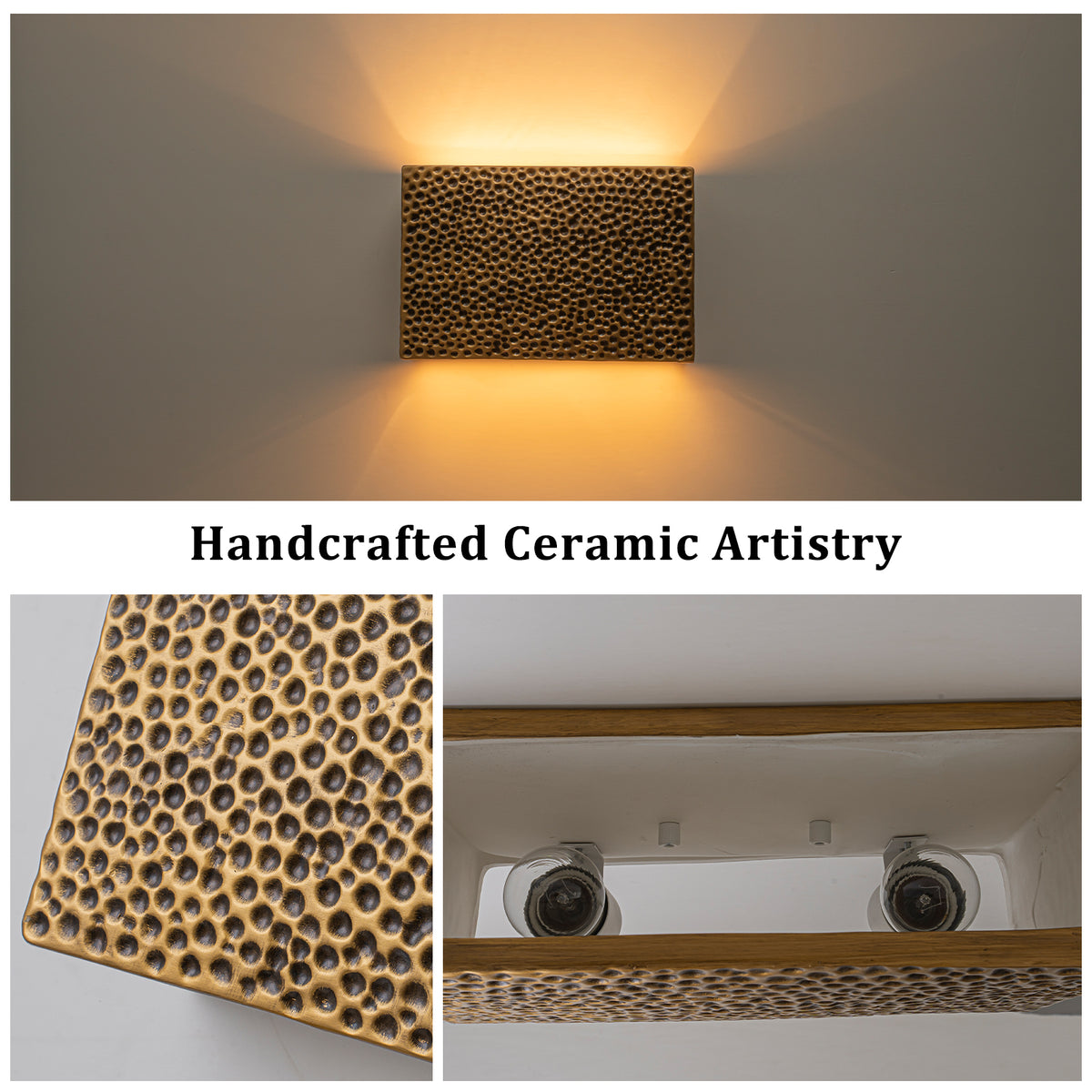 2-Light Hammered Rectangular Wall Sconce Textured Ceramic Shade - product image 15 | Zenvolit