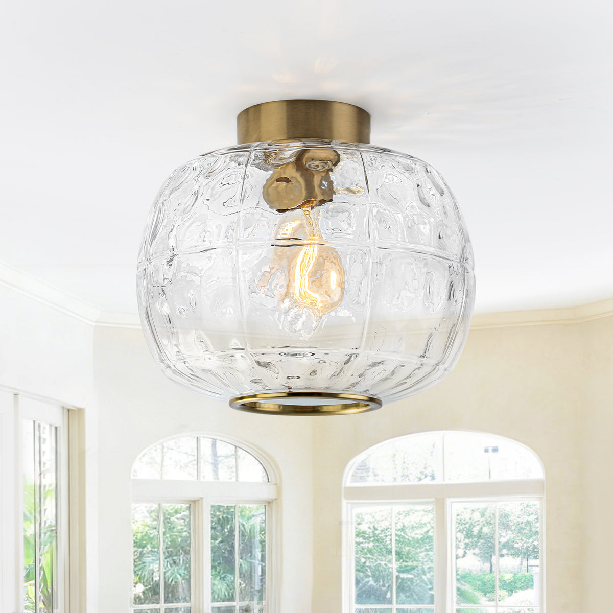 Modern Drum Flush Mount Ceiling Light Clear Textured Glass Shade - product image 1 | Zenvolit