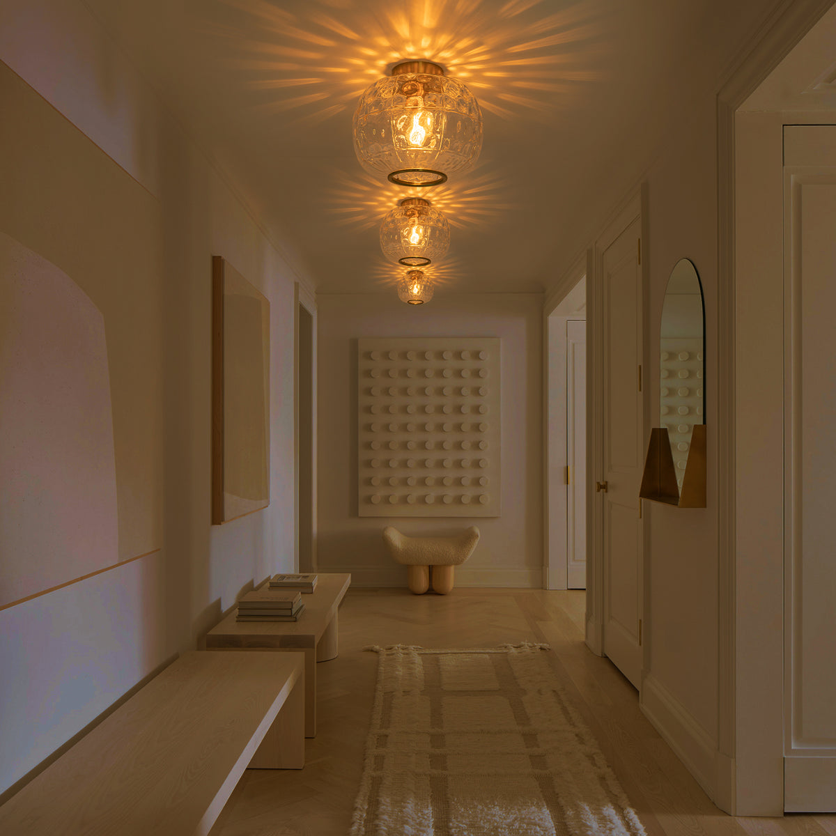 Modern Drum Flush Mount Ceiling Light Clear Textured Glass Shade - product image 5 | Zenvolit