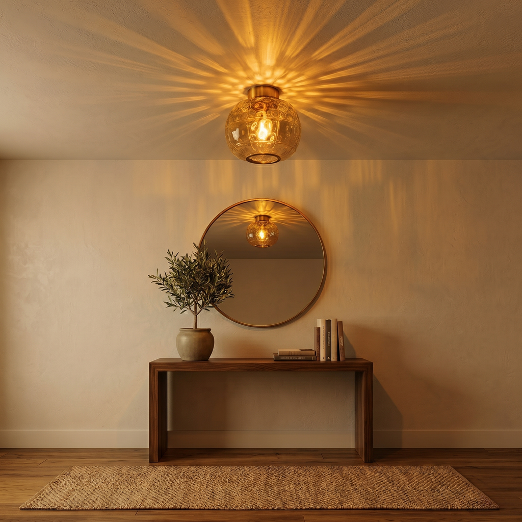 Modern Drum Flush Mount Ceiling Light Clear Textured Glass Shade - product image 6 | Zenvolit