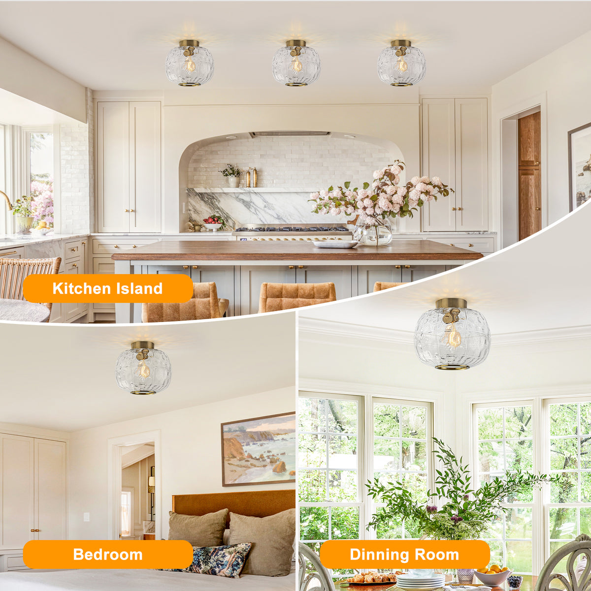 Modern Drum Flush Mount Ceiling Light Clear Textured Glass Shade - product image 9 | Zenvolit