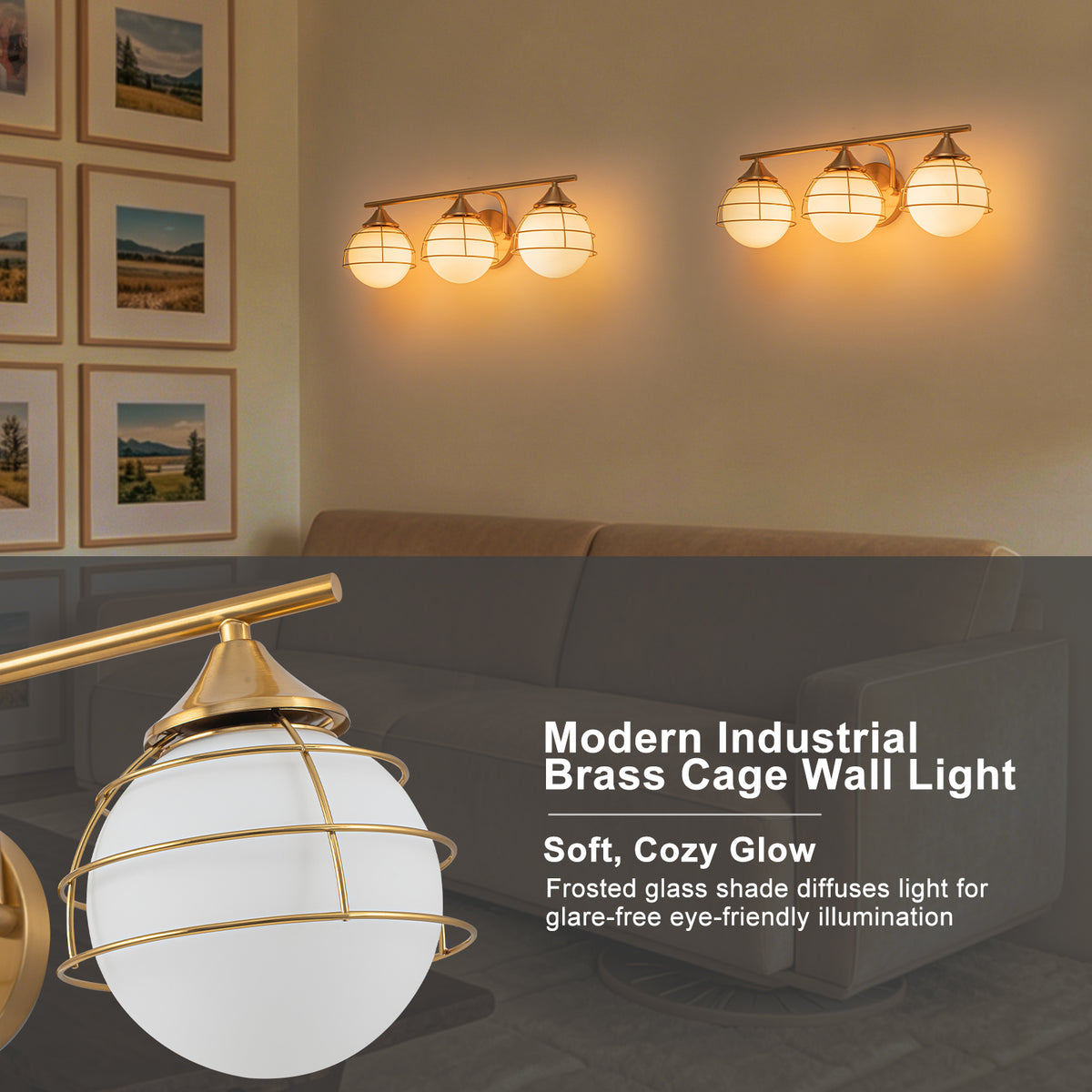 3-Light Wall Sconce Milk White Glass Globe Shade Bedroom Living Room Hallway