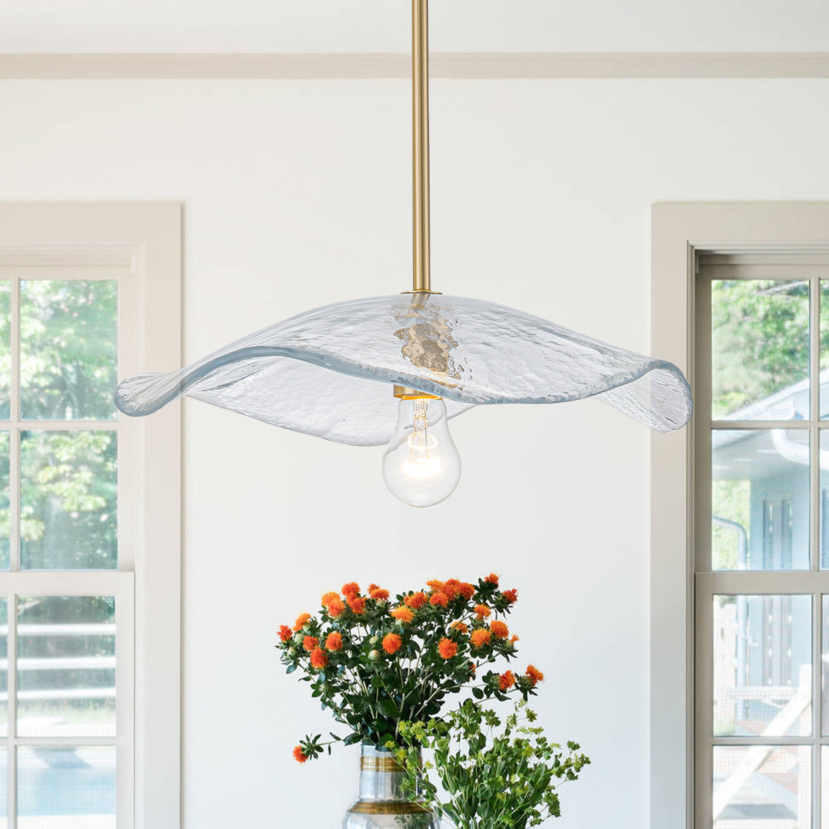 1-Light Antique Brass Pendant Light Fixture Clear Glass Kitchen Island - product image 1 | Zenvolit