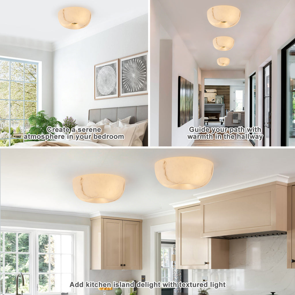 3-Light Antique Flush Mount Ceiling Light with Faux Marble Glass Shade - product image 3 | Zenvolit