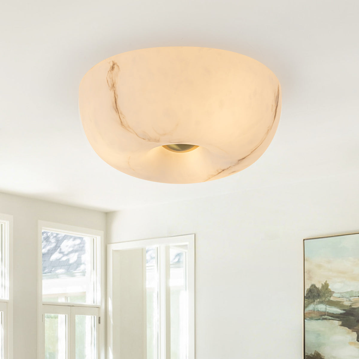 3-Light Antique Flush Mount Ceiling Light with Faux Marble Glass Shade - product image 5 | Zenvolit