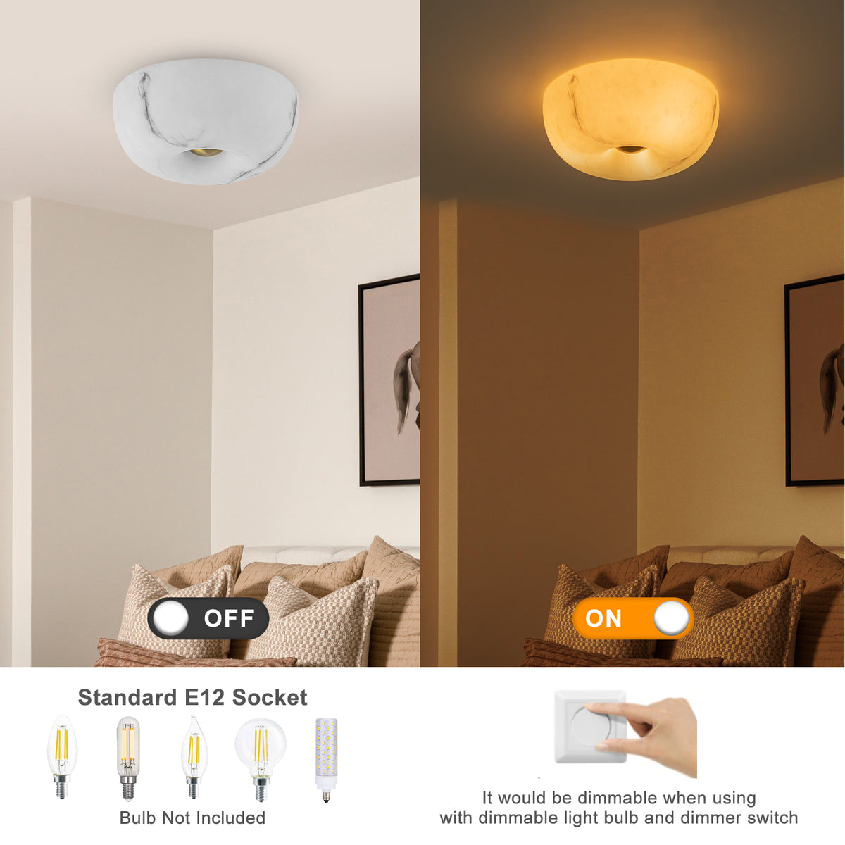 3-Light Antique Flush Mount Ceiling Light with Faux Marble Glass Shade - product image 11 | Zenvolit