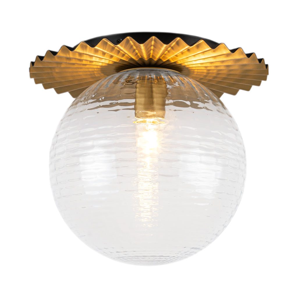 Gold Flush Mount Ceiling Light Clear Textured Glass Globe Bedroom - product image 1 | Zenvolit