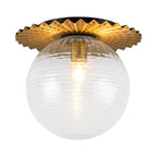 Gold Flush Mount Ceiling Light Clear Textured Glass Globe Bedroom - product image 1 | Zenvolit