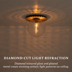 Gold Flush Mount Ceiling Light Clear Textured Glass Globe Bedroom