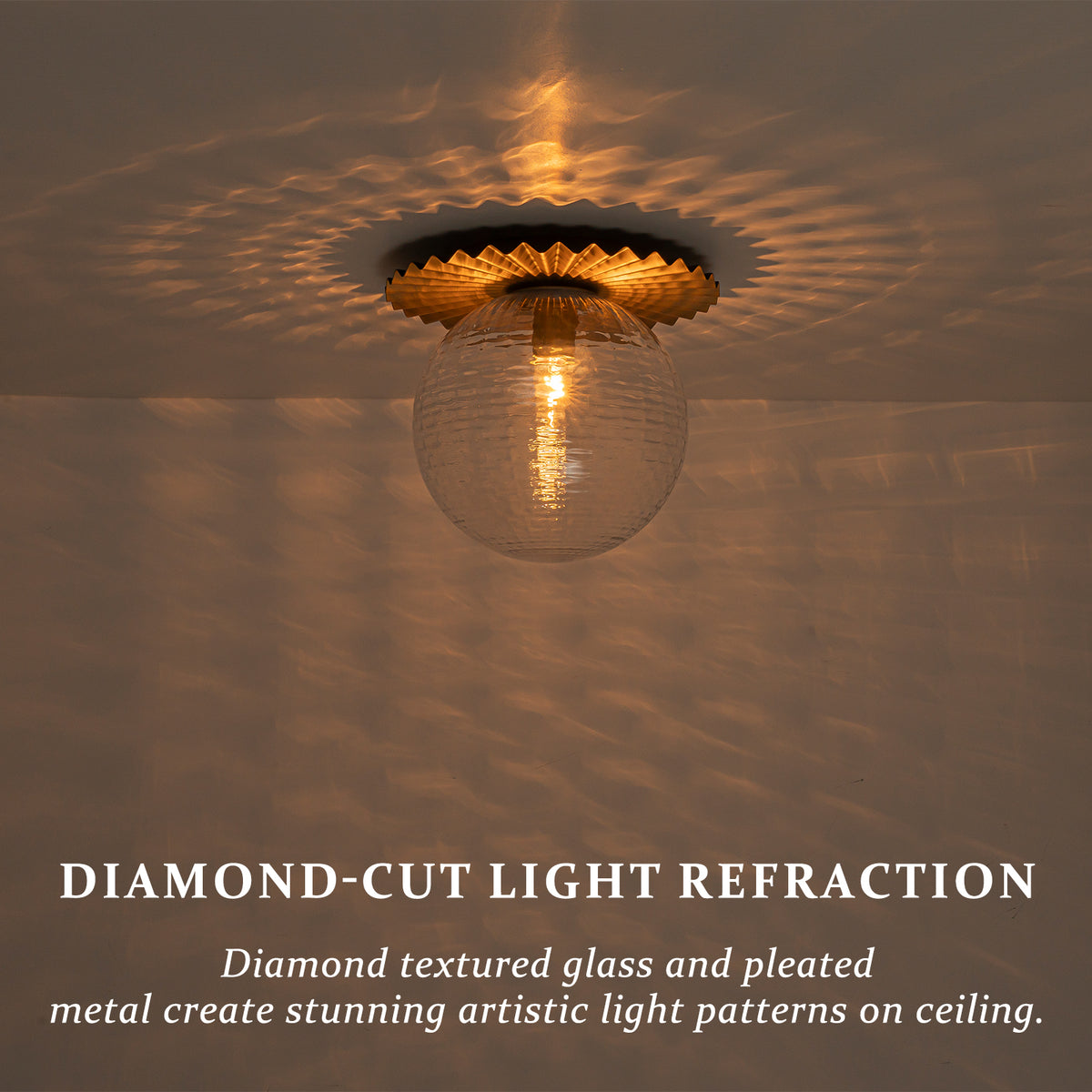 Gold Flush Mount Ceiling Light Clear Textured Glass Globe Bedroom