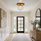 Gold Flush Mount Ceiling Light Clear Textured Glass Globe Bedroom
