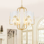6-Light Modern Chandelier Hammered Glass Shades Leaf Accents Dining - product image 1 | Zenvolit