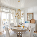 6-Light Modern Chandelier Hammered Glass Shades Leaf Accents Dining