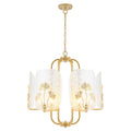 6-Light Modern Chandelier Hammered Glass Shades Leaf Accents Dining