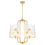 6-Light Modern Chandelier Hammered Glass Shades Leaf Accents Dining