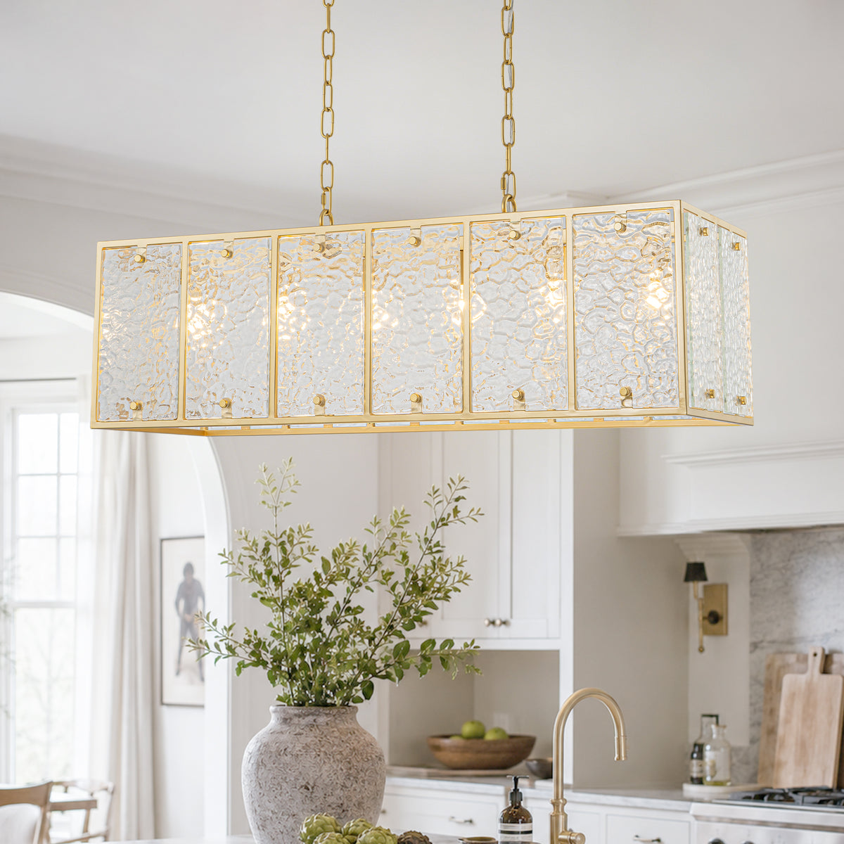 6-Light Linear Chandelier Hammered Glass Kitchen Island Pendant Light - product image 1 | Zenvolit
