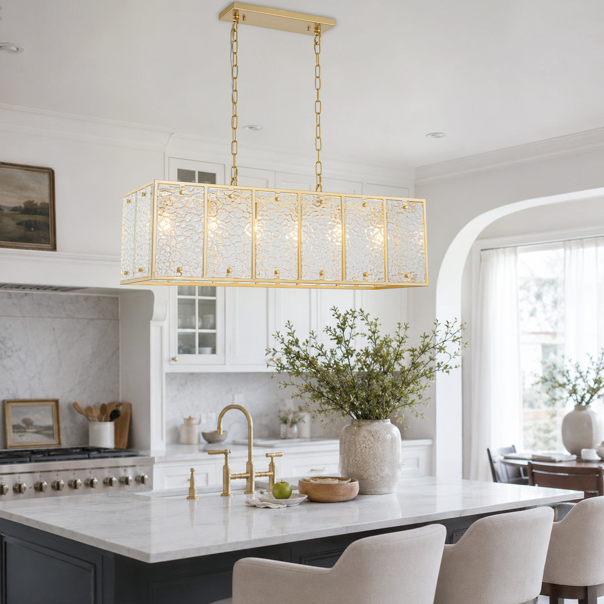 6-Light Linear Chandelier Hammered Glass Kitchen Island Pendant Light - product image 2 | Zenvolit