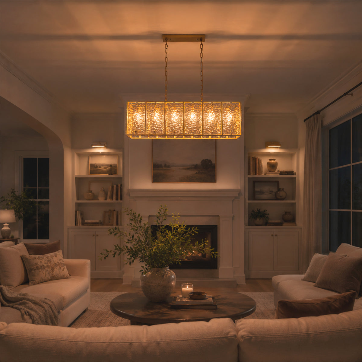 6-Light Linear Chandelier Hammered Glass Kitchen Island Pendant Light - product image 3 | Zenvolit