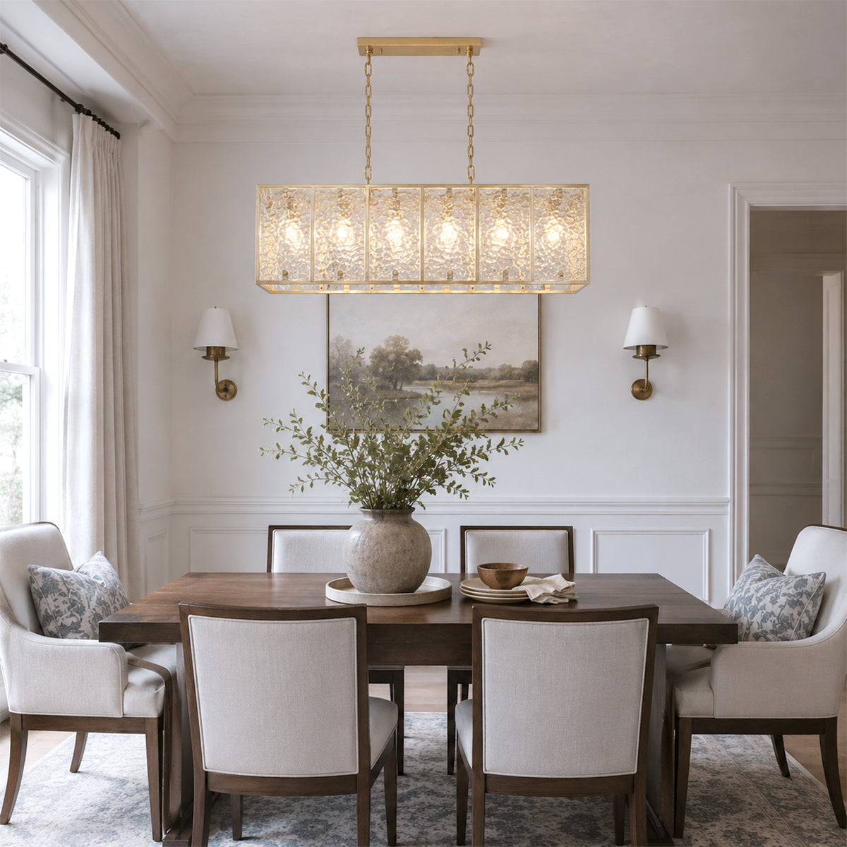 6-Light Linear Chandelier Hammered Glass Kitchen Island Pendant Light - product image 4 | Zenvolit