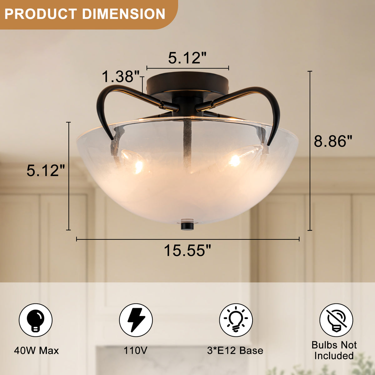 3 Light Modern Flush Mount Ceiling Light Opal Gradient Glass Shade - product image 7 | Zenvolit