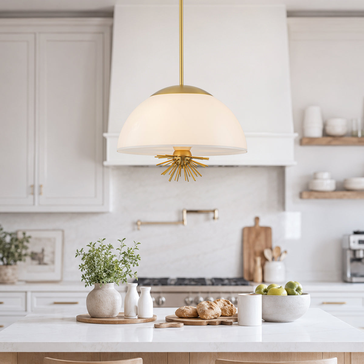 3-Light Dome Pendant Light White Glass Shade Kitchen Island Dining - product image 2 | Zenvolit