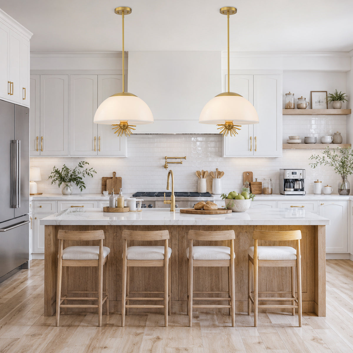 3-Light Dome Pendant Light White Glass Shade Kitchen Island Dining - product image 3 | Zenvolit