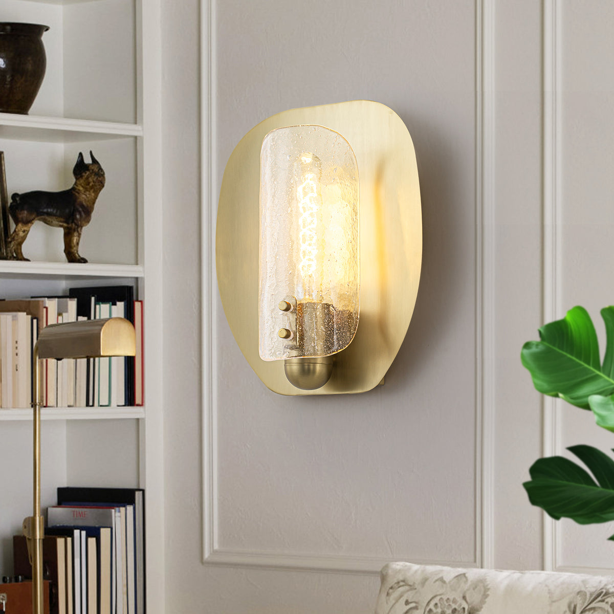 Brushed Gold Modern Wall Sconce Clear Seedy Bubble Glass Vanity Light - product image 1 | Zenvolit