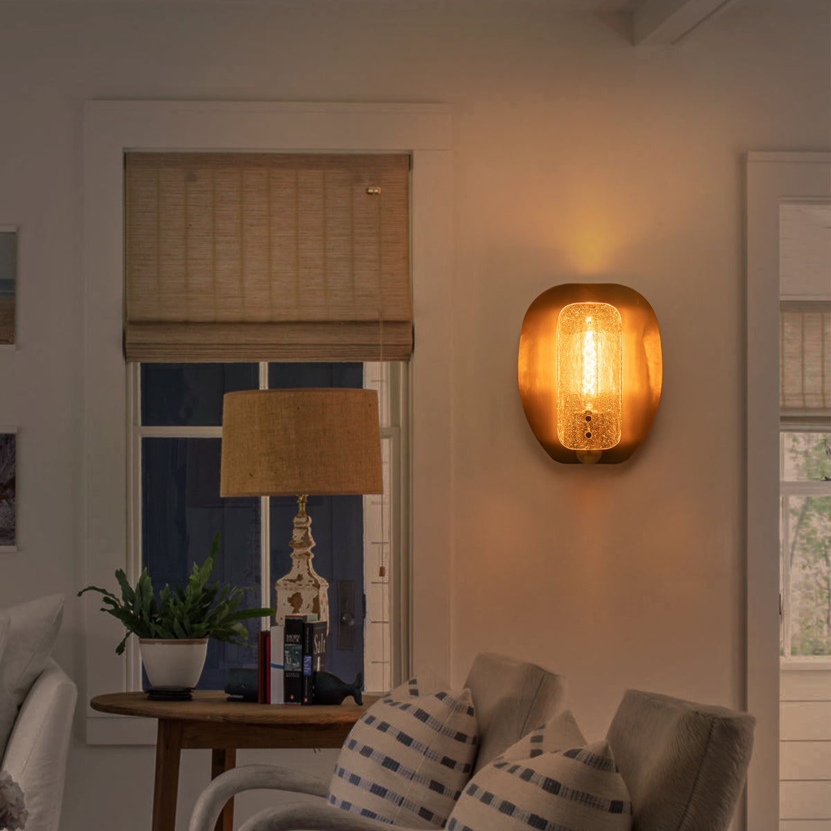 Brushed Gold Modern Wall Sconce Clear Seedy Bubble Glass Vanity Light - product image 3 | Zenvolit