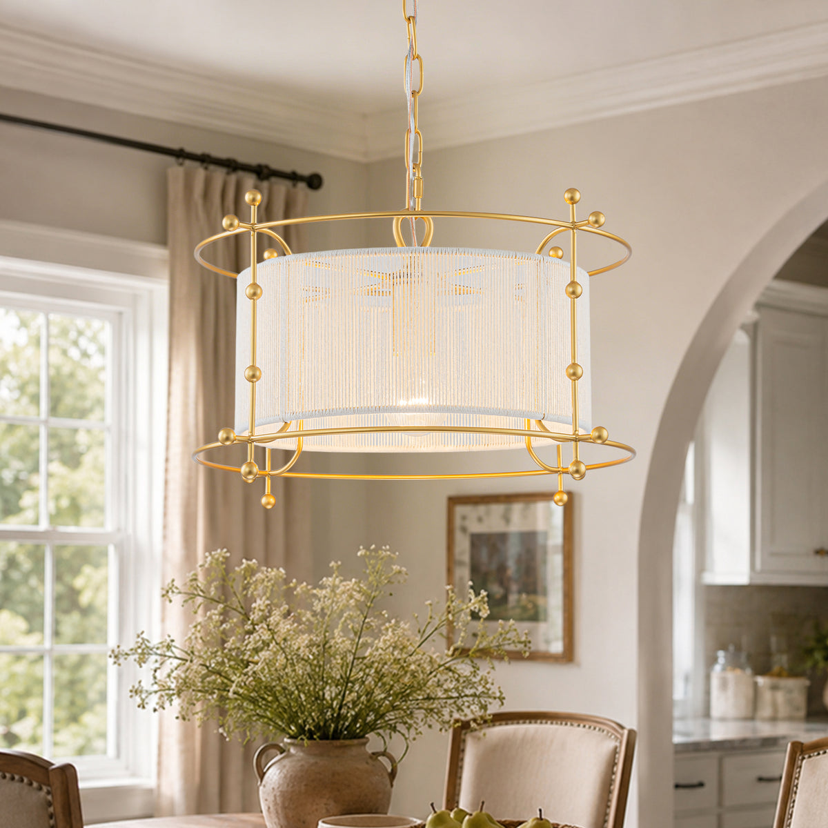 Modern Cylinder Pendant Light White Fabric Shade Kitchen Island - product image 1 | Zenvolit