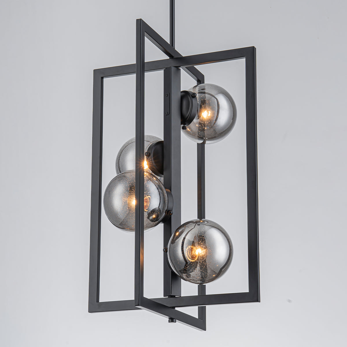 4-Light Chandelier Pendant Light Smoky Glass Globe Shades Kitchen Island